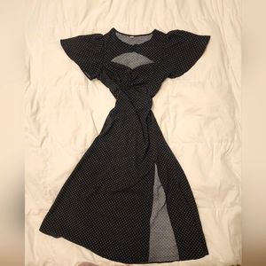 Black Polka Dot Flutter Sleeve Sheath Dress